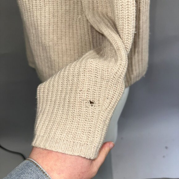 Jenni Kayne Oatmeal Ribbed Cashmere Fisherman Sweater Womens Size L Minimalist - Picture 8 of 8